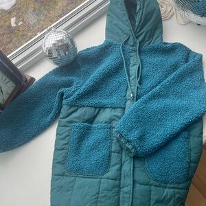Teal Hooded Two Tonned Insulated Sherpa Jacket Vintage XL